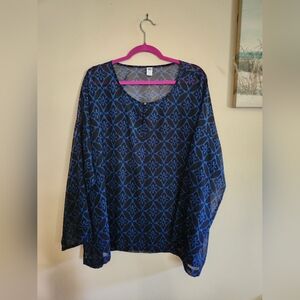 Old Navy Sheer Top Geometric Print Blue Black XL